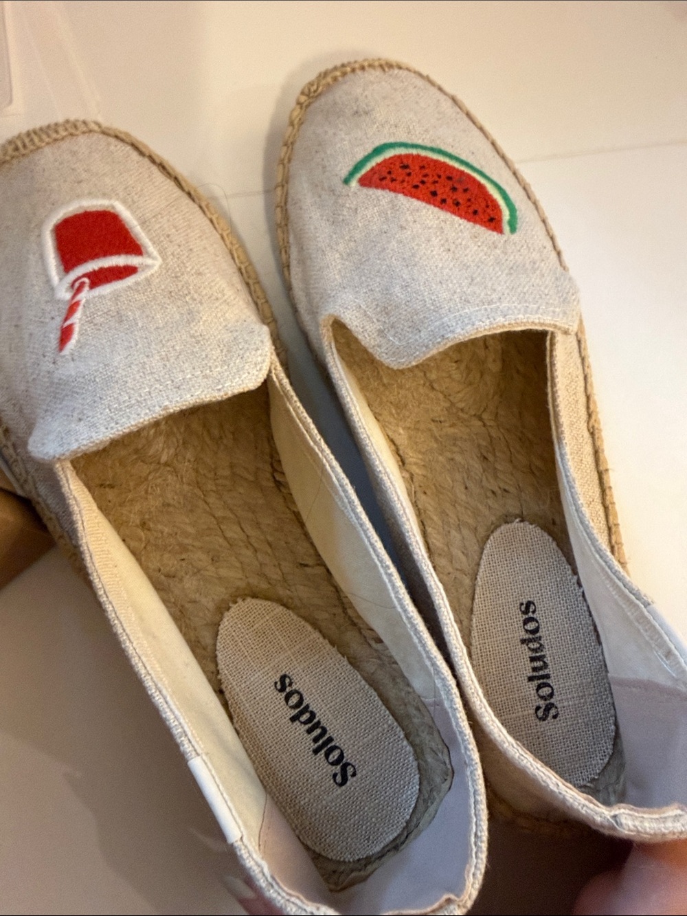 Soludos Natural Canvas Espadrilles with Red Watermelon & Popsicle Embroidery